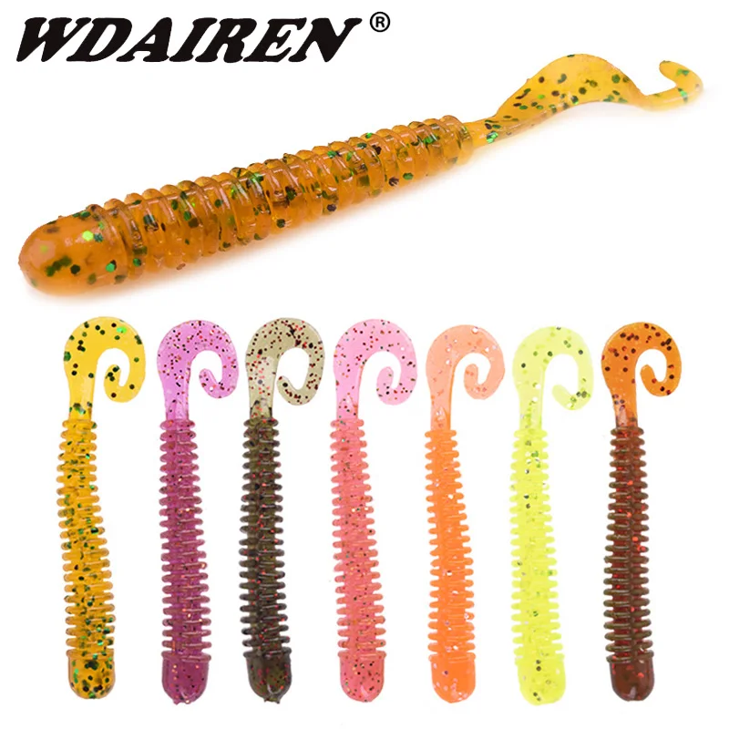 10pcs/Lot Spiral Tail Worm Soft Lures 6cm 1.8g Wobblers Shrimp Smell With Salt Silicone Artificial Bait Pesca Bass Carp Tackle