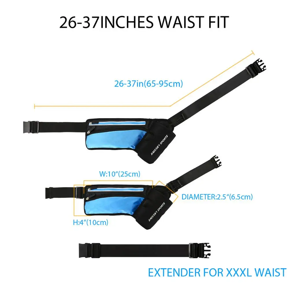 HAISSKY Waterproof Waist Bag Running Belt Sports Jogging Gym Men's Women's  Pack For Phone Unisex Women Men Fitness Water Bottle