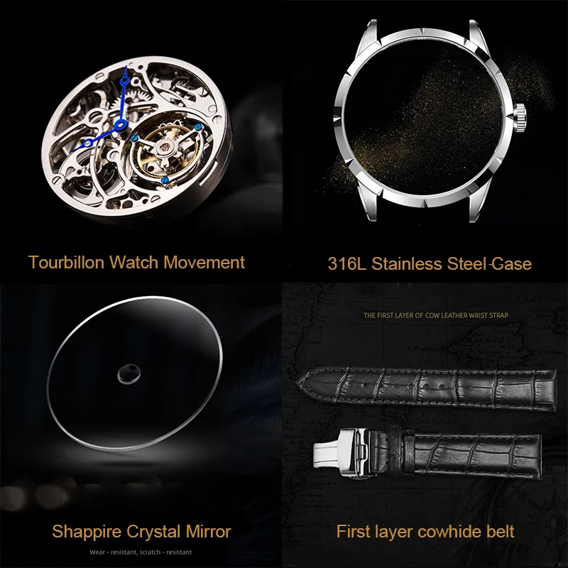 AESOP Flying Tourbillon Brand Luxury Mechanical Watches Male Rotary Skeleton Watch For Men Male Clocks Show Relogio Masculino