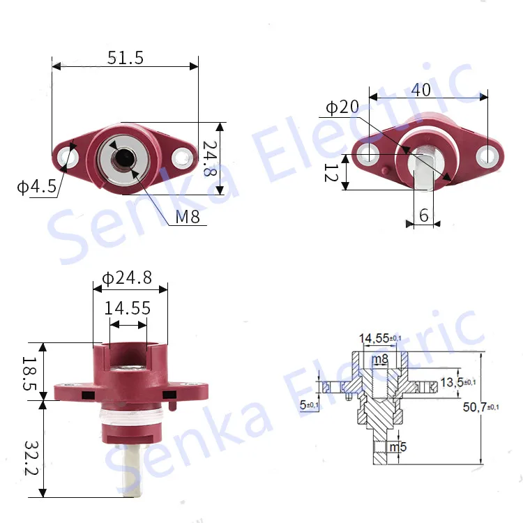

Through Type Terminal 150A Pure Copper Terminal Connector for Photovoltaic Power Supply of Power Vehicle 1 Pair RED + Black
