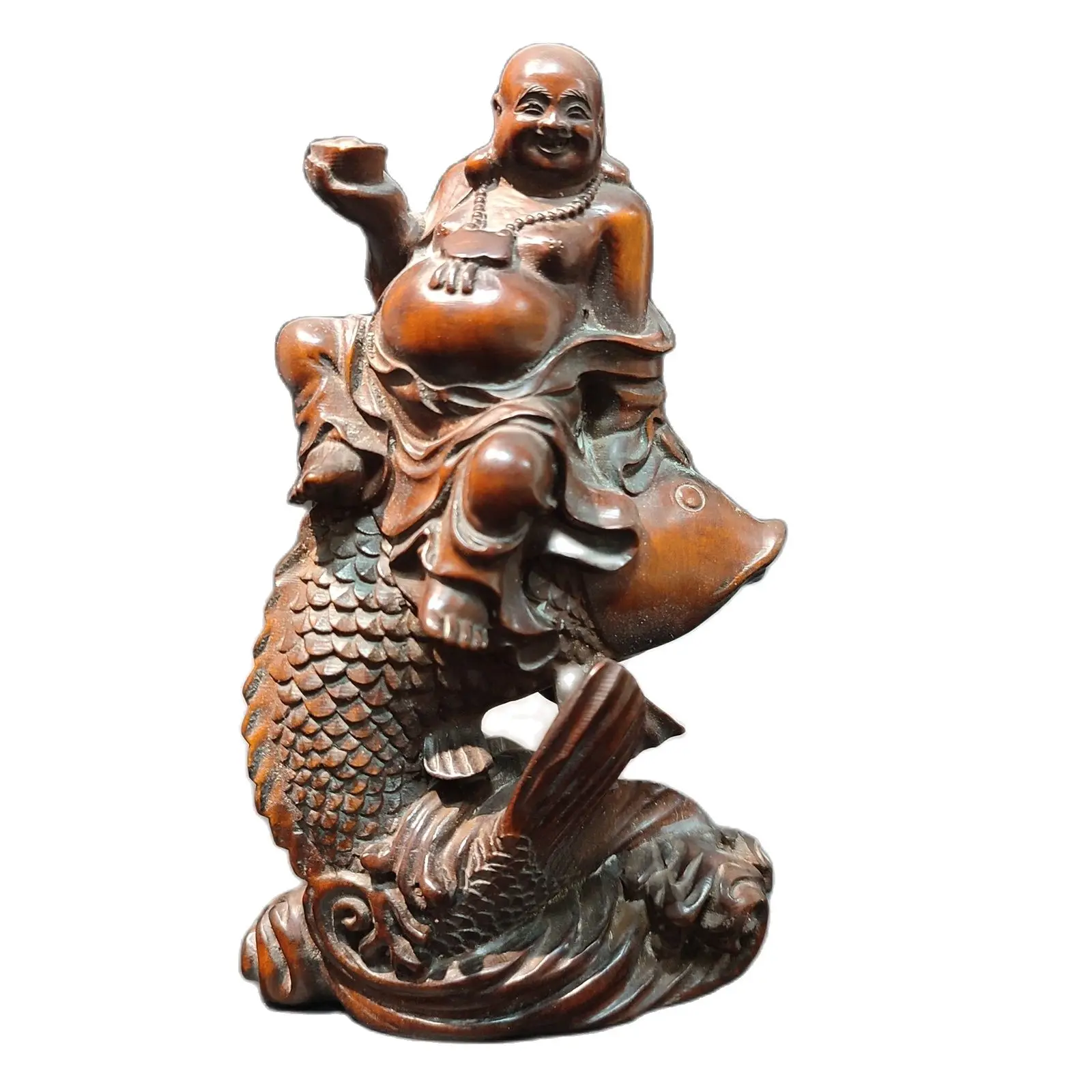 vintage hand carved wooden buddha statue ornament fish sculpture decor boxwood