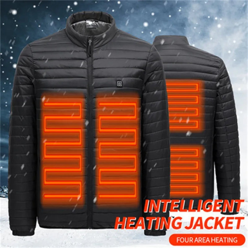 Usb Heating Cotton Clothes Male Outdoor Casual Smart Warm Jacket Men Women Winter Long-sleeved Coat Black Blue Four Area Heating