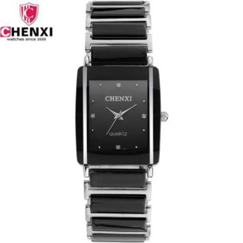 Chenxi-reloj analógico cuadrado de acero y cerámica para hombre y mujer, pulsera con diamantes, de cuarzo, regalo de lujo para pareja, novedad de 2016