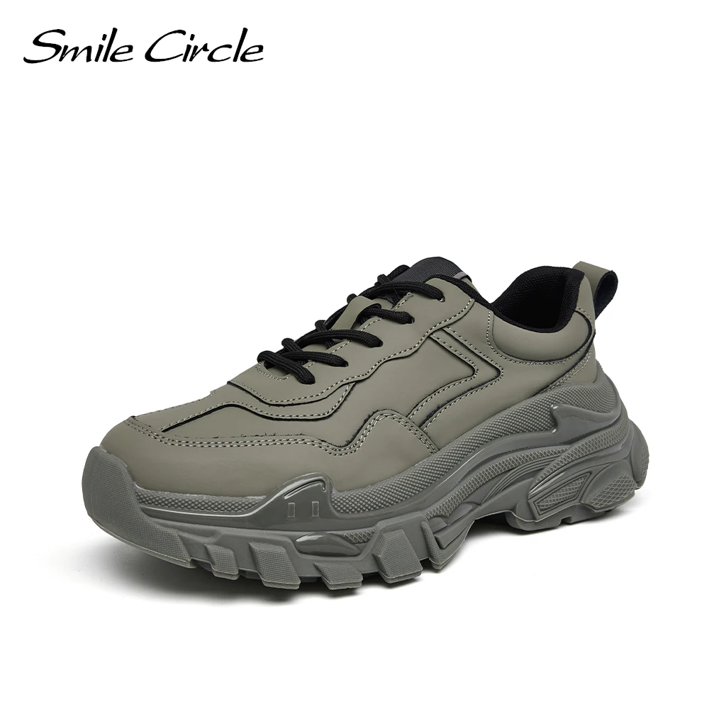 Smile Circle Chunky Sneakers Women\'s Flat Platform Shoes Genuine Leather Fashion Casual Thick-soled Ladies Sneakers Spring 2022