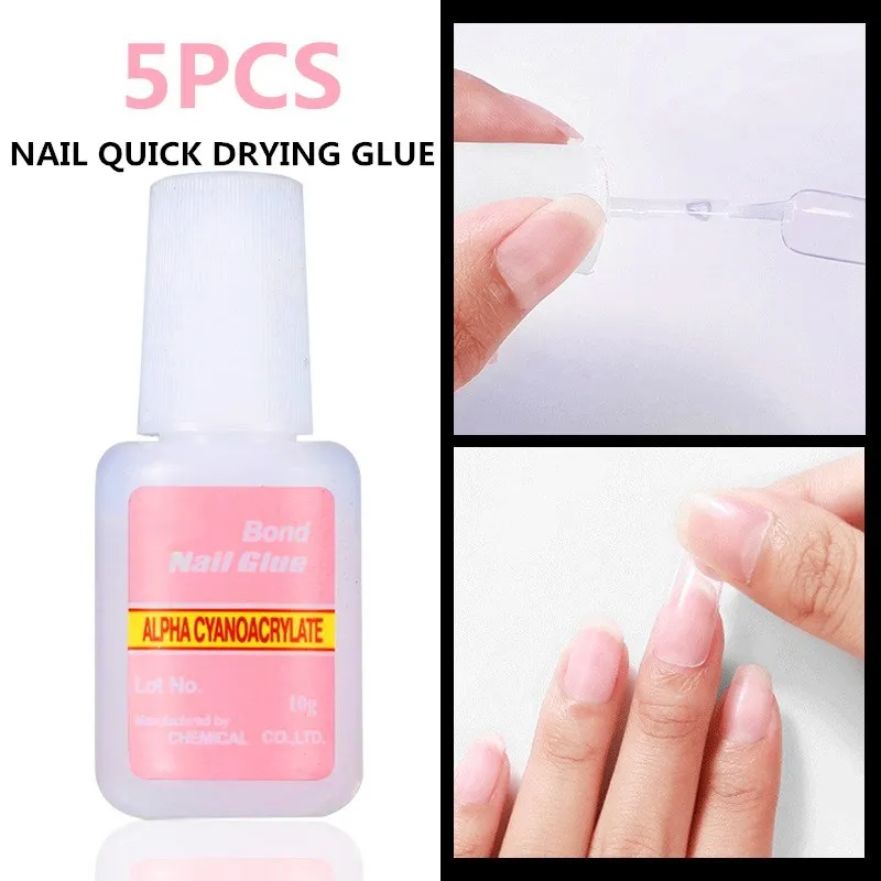 5Pcs/lot 10g False Glue Nail Art Tips Glitter Acrylic Decoration With Brush False Nail Gel Glue Nail Clean Acrylic