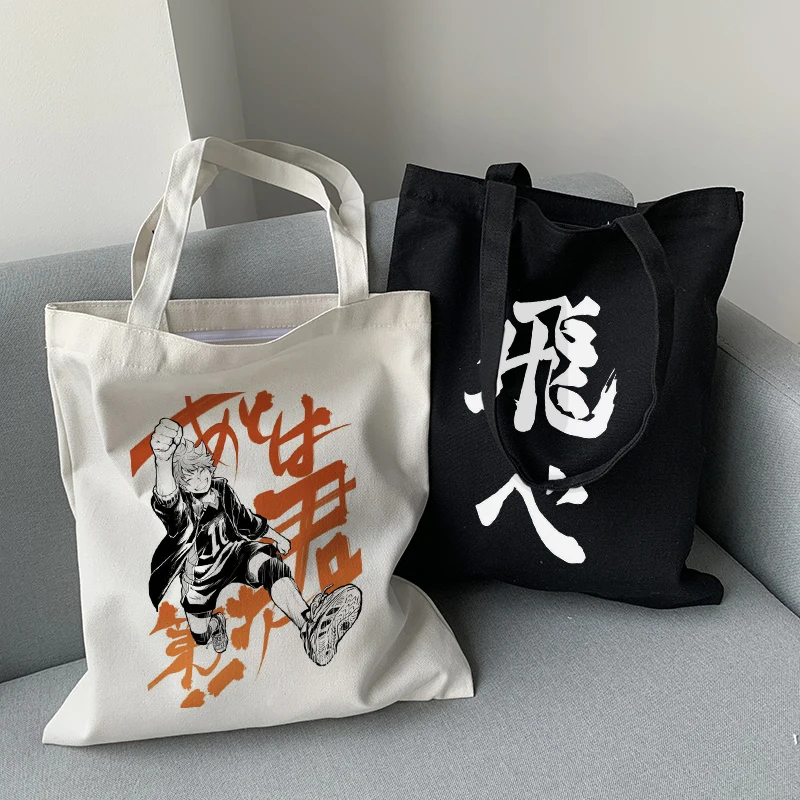 Haikyuu Japanese anime canvas bag casual Vintage shopper bag Punk fashion Harajuku female bag large capacity women shoulder bag