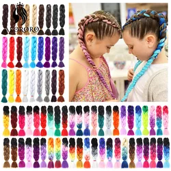 Extensiones de Cabello sintético Kanekalon para trenzas africanas, cabello trenzado para niños, rosa, Azul, Gris, ganchillo, 24 pulgadas