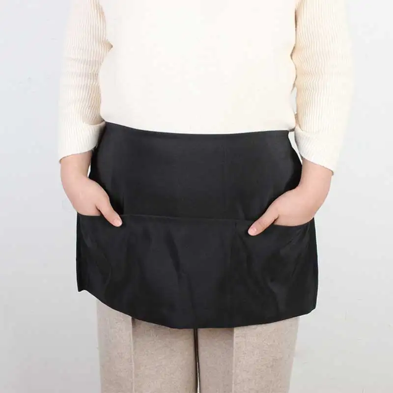 Black Server Apron 3 Pocket Waist Waiter Waitress Tip Apron Restaurant for Kitchen Cleaning Cooking Tool