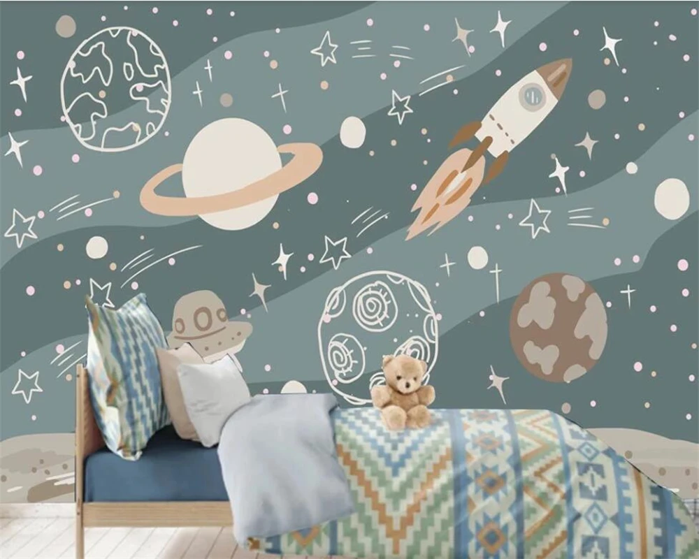 Custom wallpaper Hand drawn cartoon white clouds stars baby elephant children room background wall  3d wallpaper mural