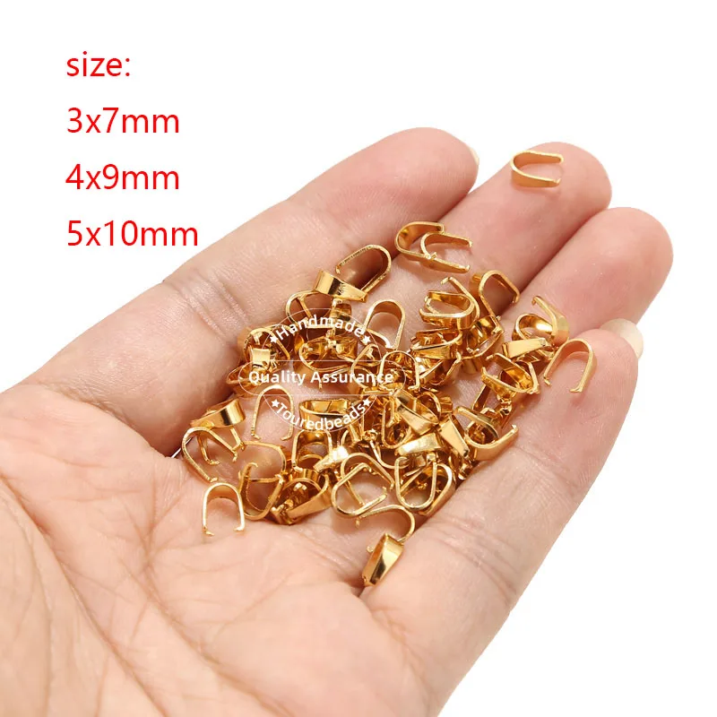 50pcs Stainless Steel Pinch Clip Bail Pendant Connectors Gold Charm Necklace Clasps Buckle Hooks for DIY Jewelry Making 3x7mm