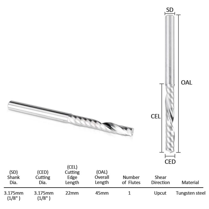 Imagem -03 - Pacote Cnc Roteador Bits Polegada Haste Espiral Upcut Roteador Bit Único Flauta End Mill Conjunto Fresa Tungstênio Gravura em Aço 10