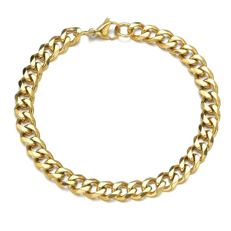 Men 3/5/7mm High Quality Stainless Steel Bracelets  Black Color Punk Curb Cuban Solid Link Chain Bracelets Jewelry Gifts