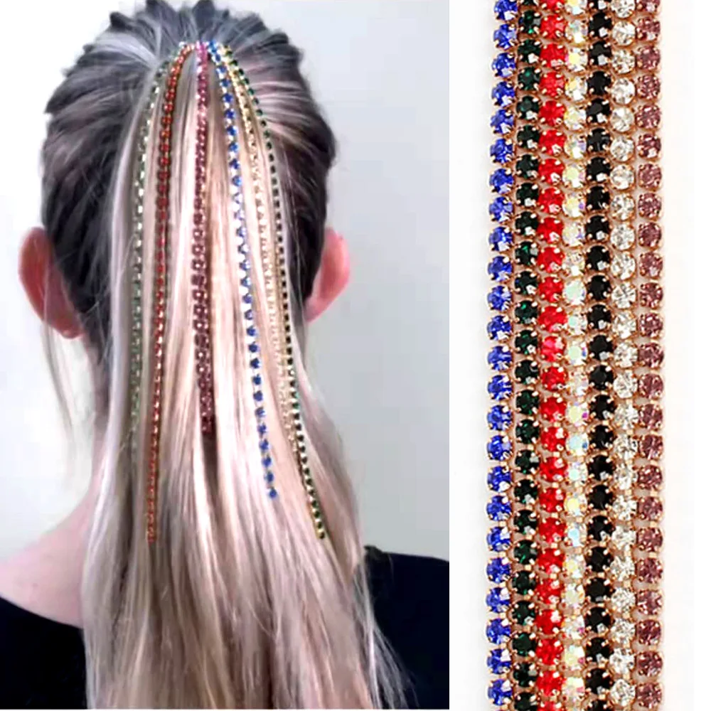 2024 New Flashing Diamond Tassel Chain Hair Piece One Word Clip Hair Accessories Popular Hair Clip Dirty Braided Hairband