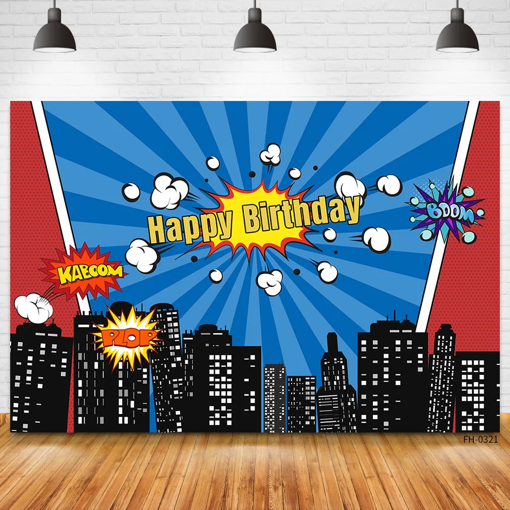 Superhero City Building Super Hero Theme Backdrops Baby Shower Birthday Party Photography Background For Photo Studio Photophone