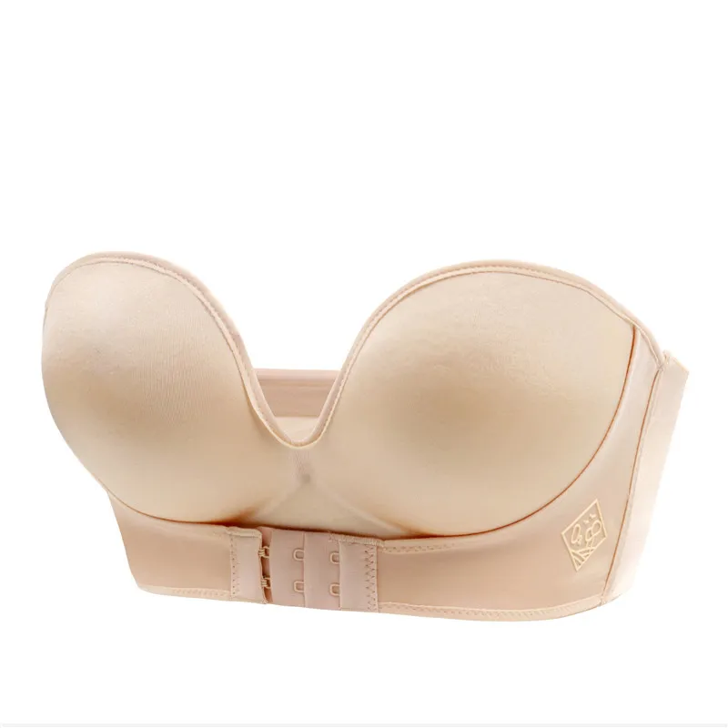 1/2 Cup Push Up Bra Front and Behind Buckle Underwear Women Sexy Deep V Strapless Stealth Brassiere Wire Free Thicken Lingerie view 3