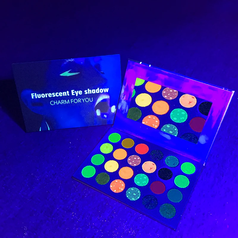 Blacklight UV Glow in Dark Fluorescent Eyeshadow Palette Stage Clubbing Neon Makeup Palette 24Colors Pigment Luminous Eye Shadow