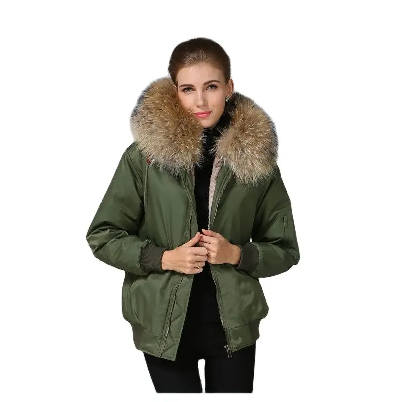 Top Natural Raccoon Fur Hoodies With Faux Fur Lined Winter Bomber Fur Parka Wear For MR OR MRS