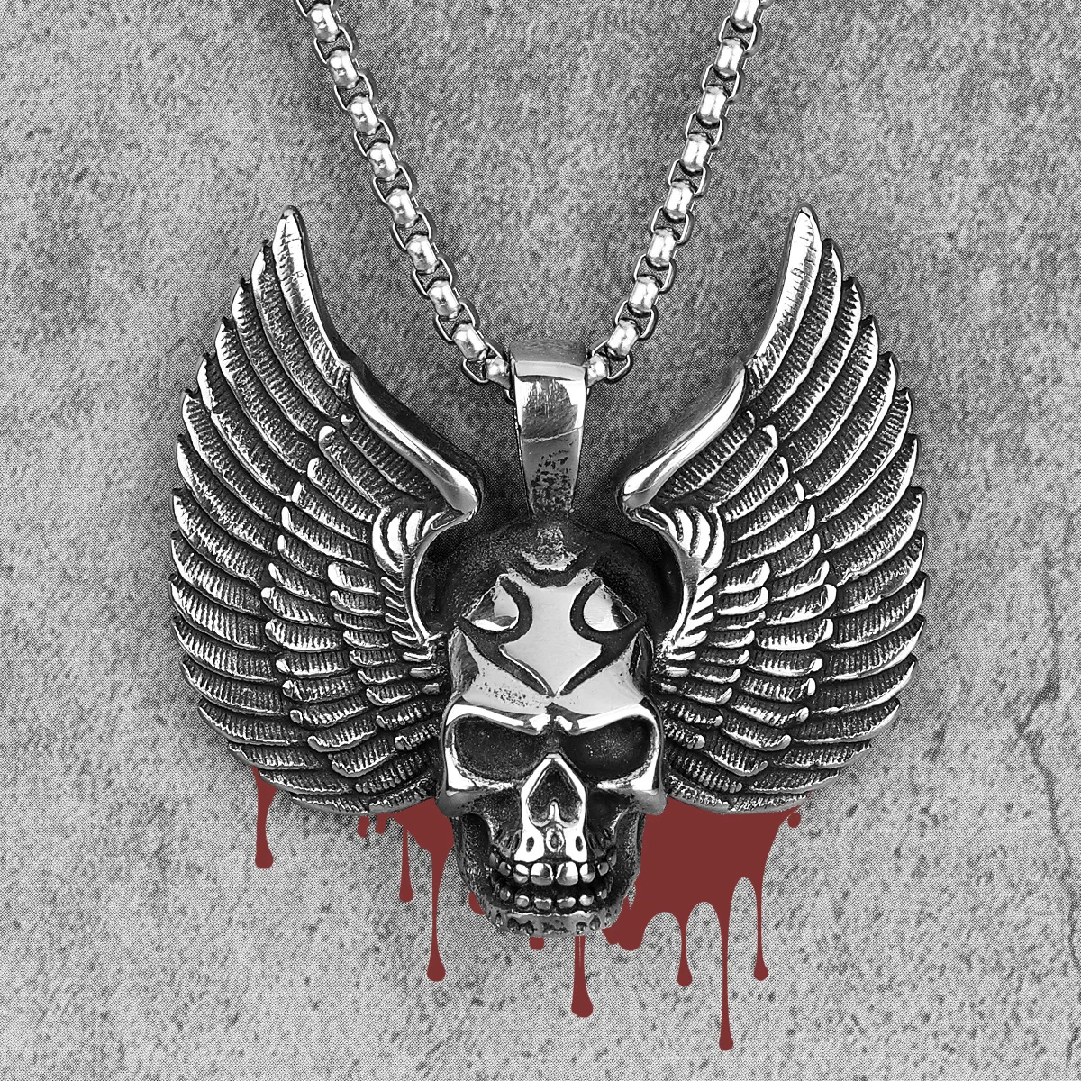 Fallen Angel Wings Skull Stainless Steel Men Necklaces Pendants Chain Punk for Boyfriend Male Jewelry Creativity Gift Wholesale