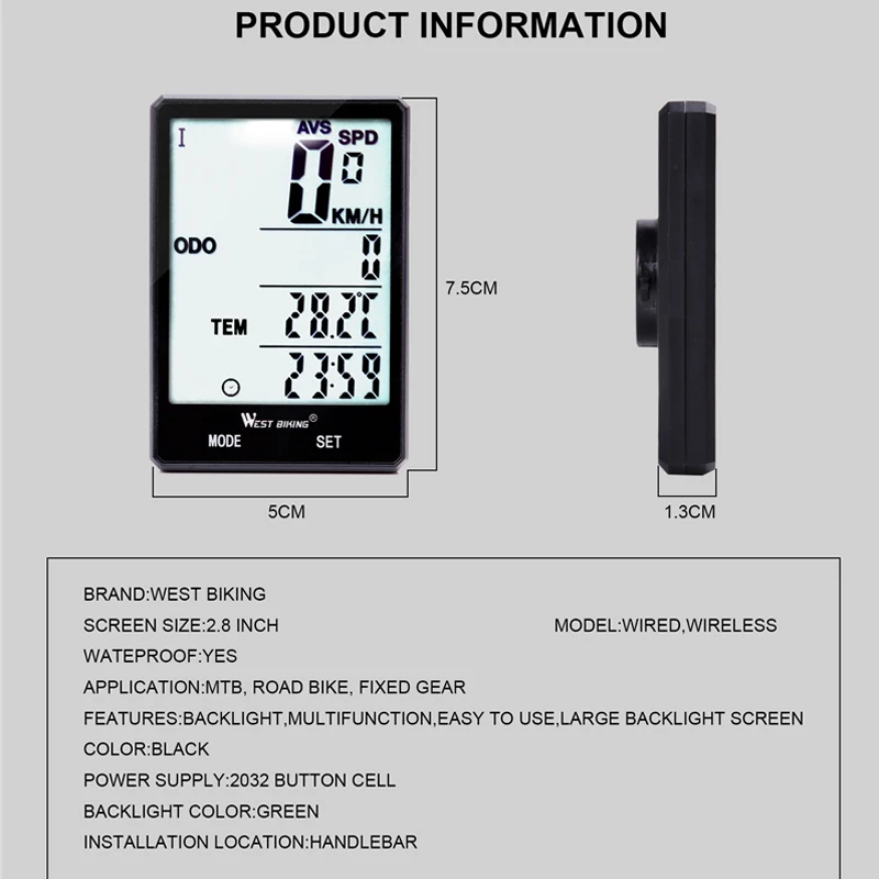 WEST BIKING Bicycle Computer Waterproof Wireless And Wired Road MTB Bike Cycling Odometer Speedometer Watch LED Digital Rate