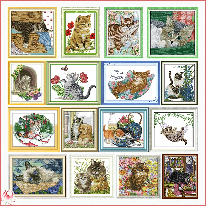 Lovely Lazy Cat Pattern Cross Stitch Kit 14CT 11CT Counted Printing Fabric DIY Chinese Embroidery Kit Home Wall Deco Painting