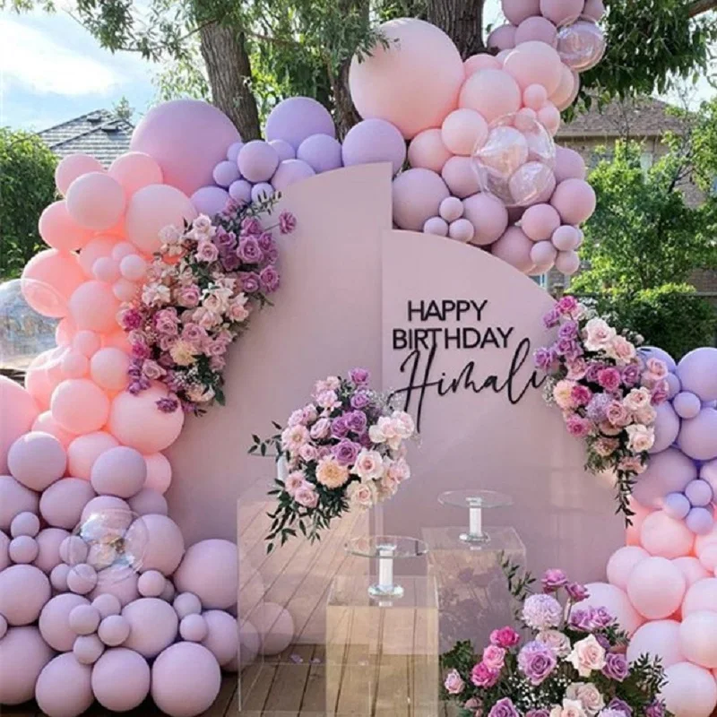 221 Pcs Macaron Purple Pink Balloon Garland Arch Set Transparent Bobo Ball Wedding Birthday Proposal Party Decoration Background