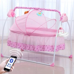 Berceau à bascule électrique pour nouveau-né, lit à balançoire automatique pour bébé, musique intelligente, chaise à bascule de couchage avec télécommande, lit pour bébé de 0 à 36 mois