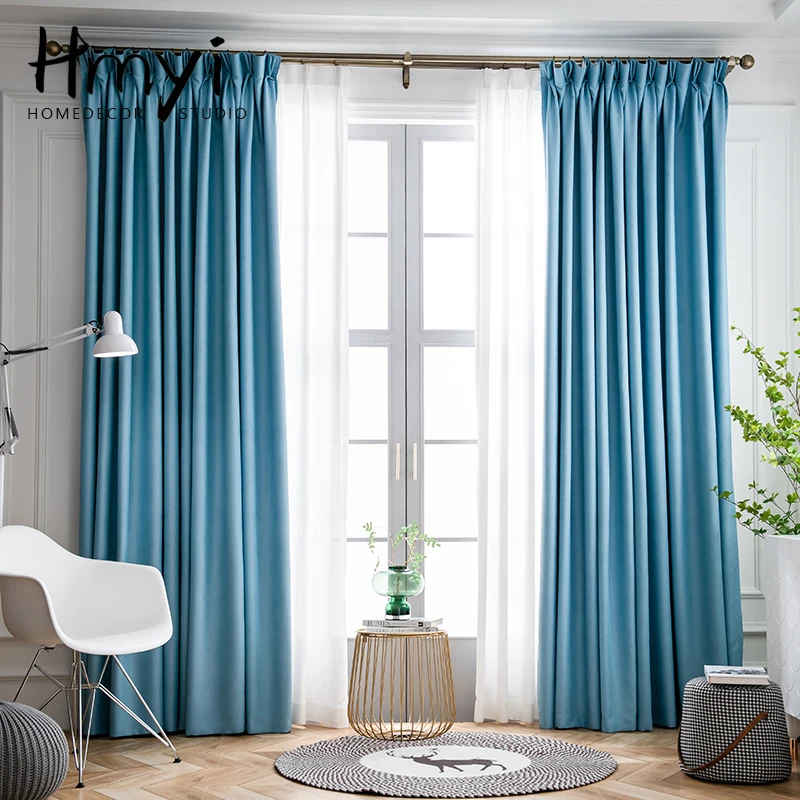 Modern Blue Blackout Curtains for Bedroom Window Treatment Solid Color Living Room Luxury Curtains Drapes Cortinas Blind 85%