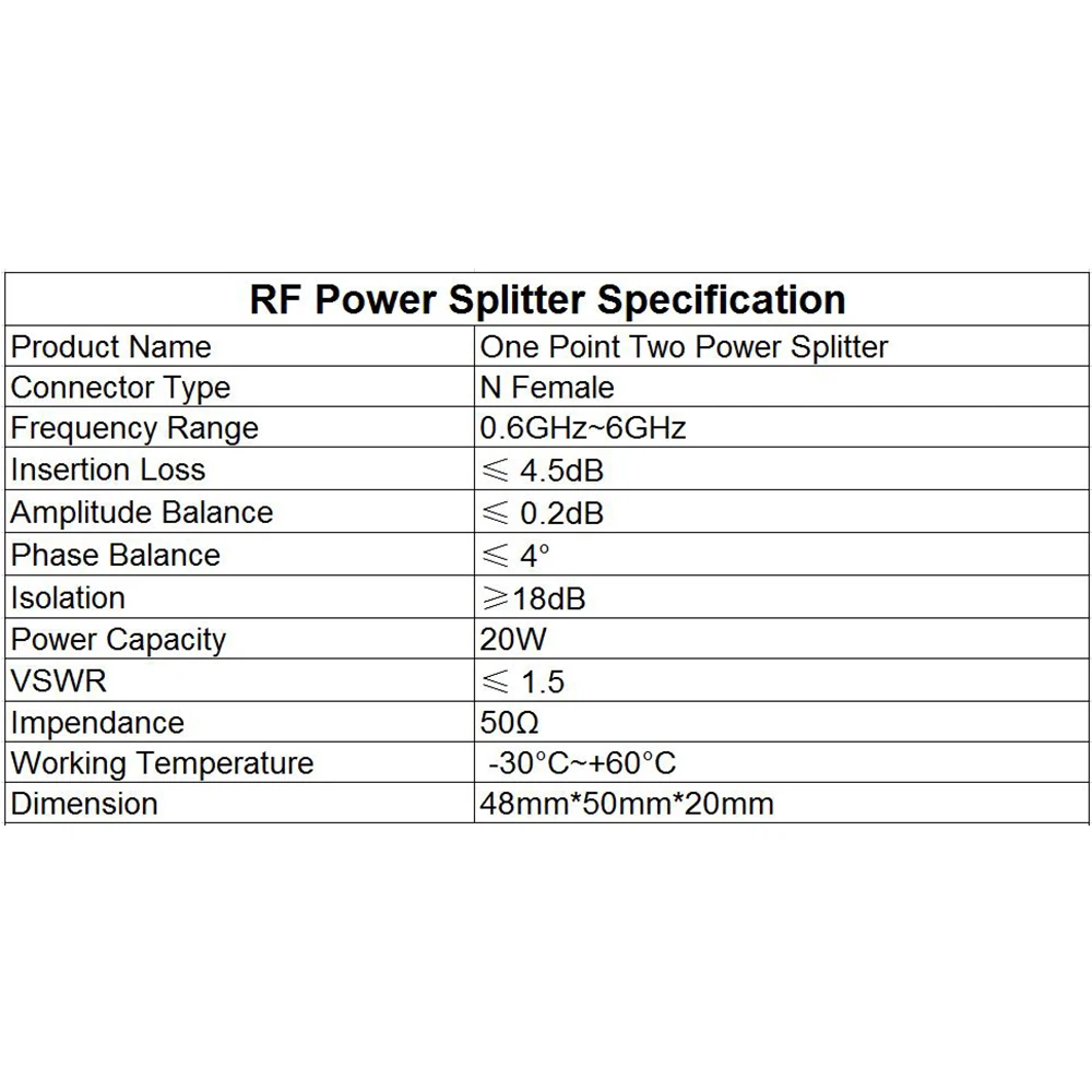 Two power divider N type radio frequency divider 600MHZ-6GHz 2.4G 5.8G one point two power Splitter