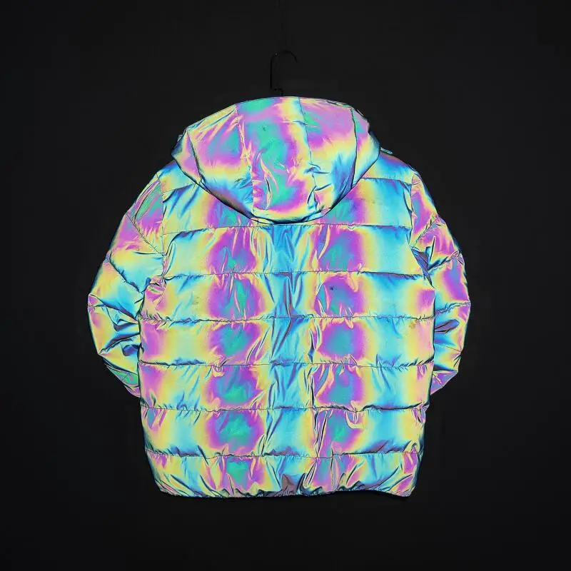 Winter Jacket Men Thick Rainbow Reflective Jackets Parka Coat Fashion Young Hip Hop Loose Jacket Streetwear Outwear Men Clothes