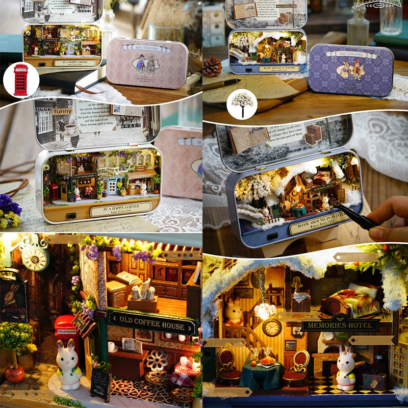 Box-Theater Puppenhäuser Holz-Puppenhaus Miniatur-Zuhause Nostalgisches Themen-Puppenhaus Möbel Zubehör Spielzeug für Geschenke – Detail 3