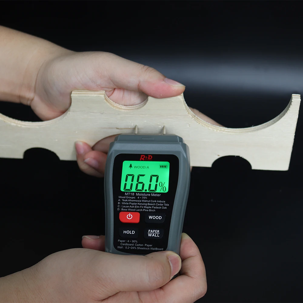 R&D MT-18 Wood Moisture Meter Paper Humidity Tester Wall Hygrometer Timber Damp Detector Tree Density Tester Grey NEW