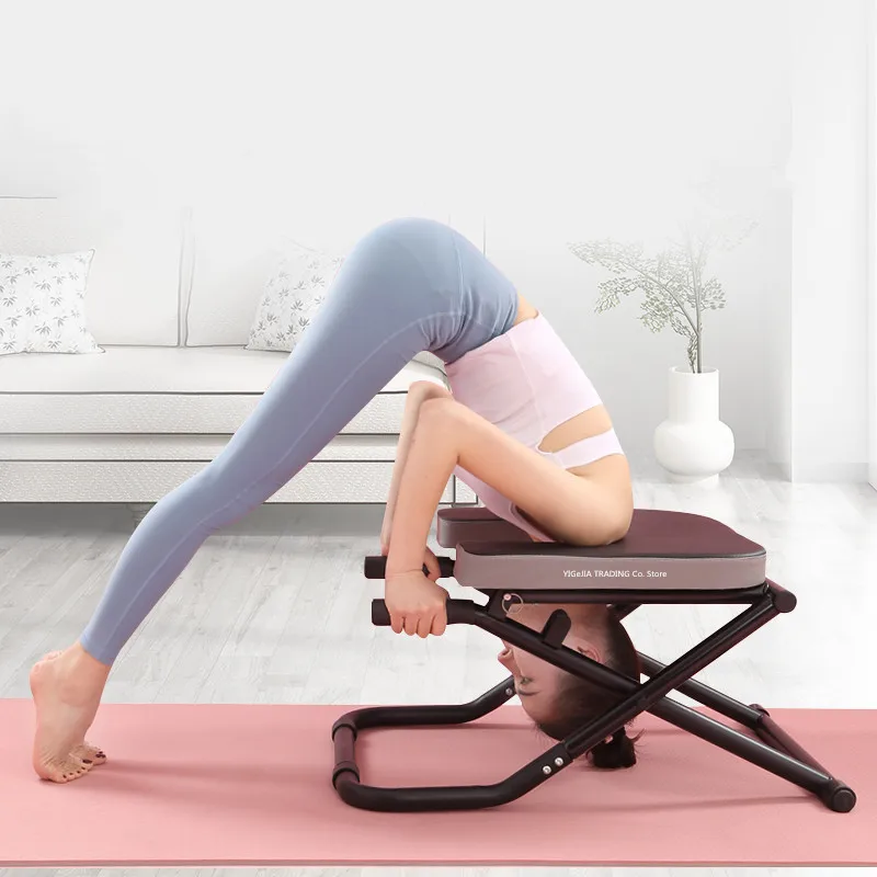 Foldable Yoga Headstand Bench Stand Yoga Chair for Family Gym, Fitness Yoga Chair Handstand Trainer with Ergonomic Handle