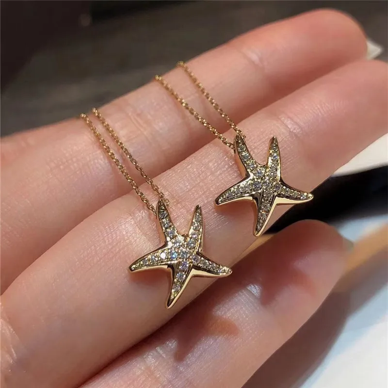 CAOSHI Stylish Starfish Shape Pendant Necklace for Women Elegant Wedding Statement Jewelry Exquisite Gold Color Chic Accessories