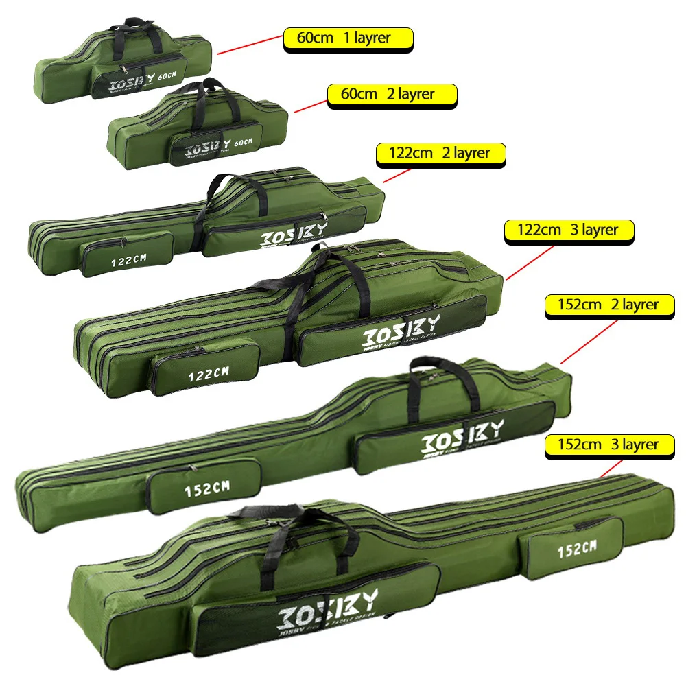 JOSBY 182CM-60CM Retractable Foldable Portable Waterproof Multi-Layer 2 3 Layer Oxford Cloth Fishing Rod Gun Bag Box Convenient