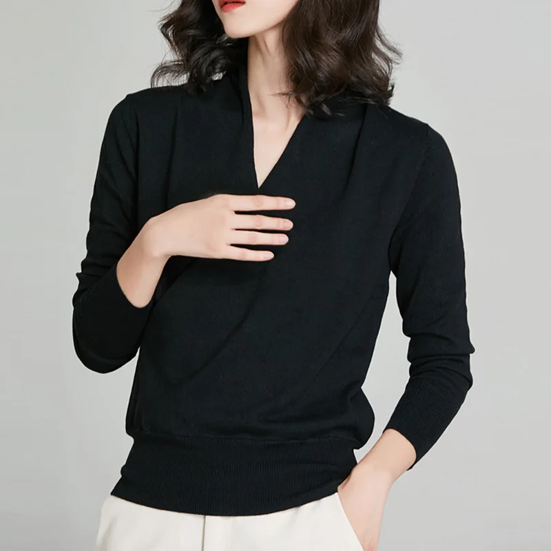 Jersey elegante envolvente para mujer, jersey de mezcla de lana M, L, XL