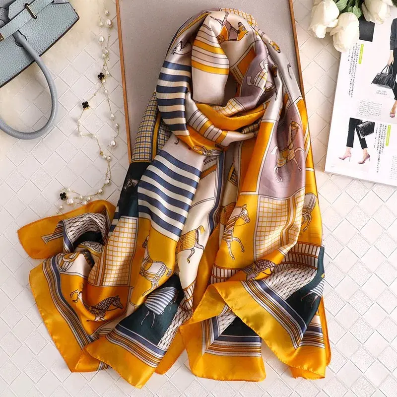 Luxury Brand New Style Spring Summer Women Big Flower Print Scarf Ladies Popular Beach Silk Shawl Fashion Headcloth