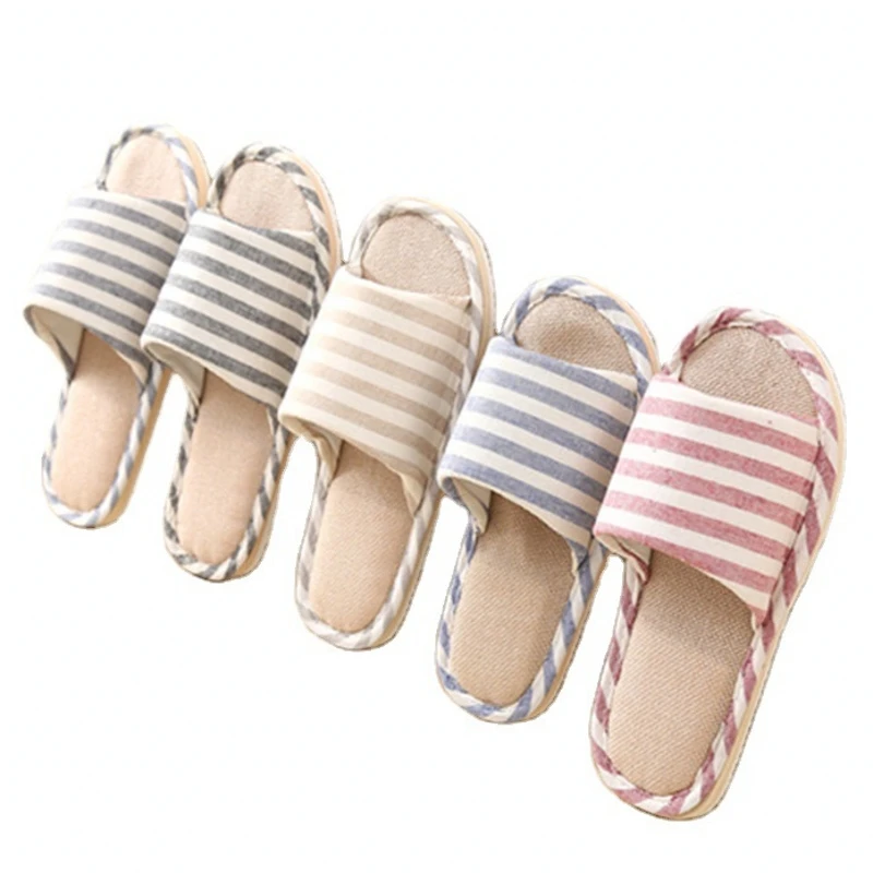 Mulher chinelos de chão interior sapatos planos primavera outono linho flip flops casa chinelos femininos confortáveis zapatillas hombre novo