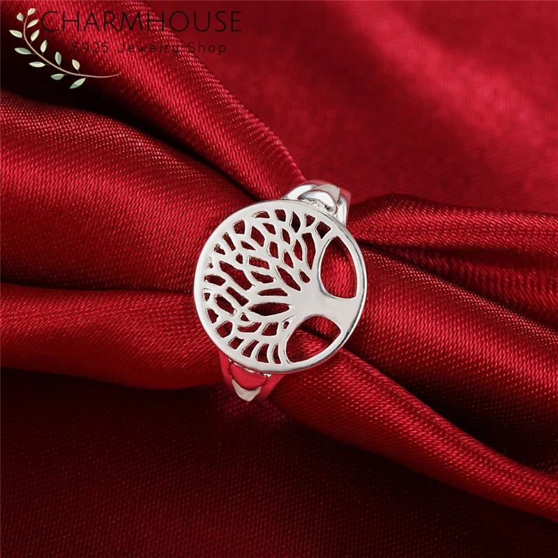 

Silver Plated Life Tree Finger Rings for Women Size 6/7/8/9# Wedding Band Fashion Jewelry Accessories Bague Femme Anillo