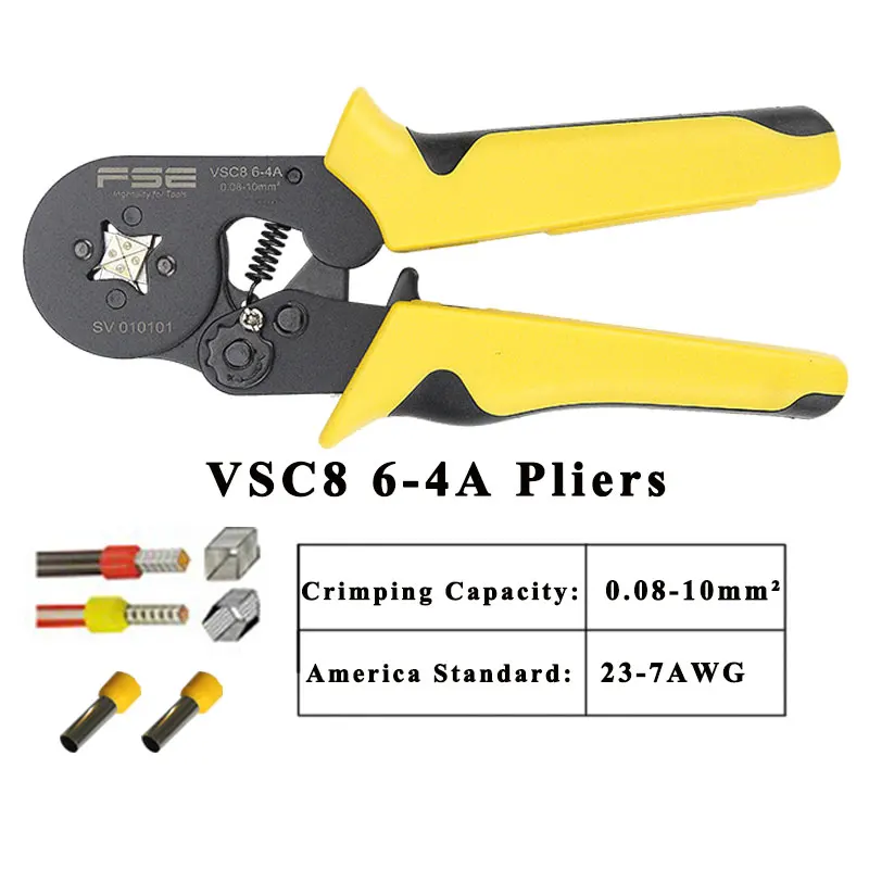 VSC9-16-4A 0.08-16mm^2 23-5AWG VSC10 16-4A Adjustable Precise Crimp Pliers Tube Bootlace 800/1050 Terminal Crimping Hand Tool