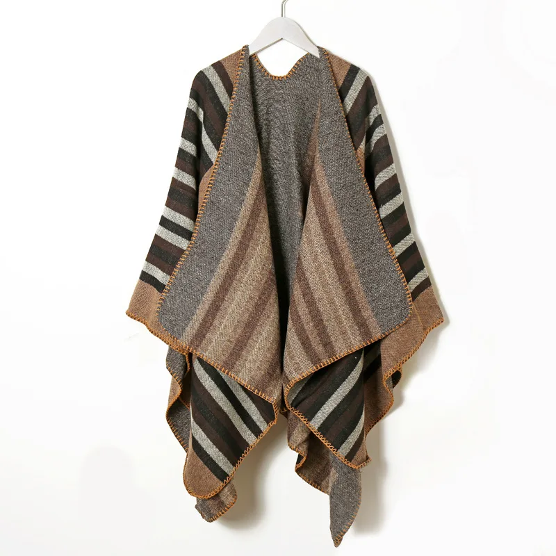 

Shawl Long Thick Warm Tassel Scarf Autumn And Winter New Ladies Imitation Cashmere Scarves Korean Vertical Stripes Brand Bufanda