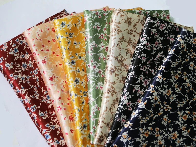 By Meter Retro Floral Fabric For Dress Shirt Scarf DIY Charmeuse Satin Material