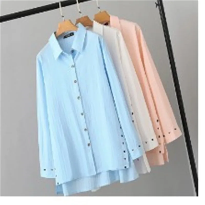 Autumn Dress New style Dress Blouse Woman Loose Triangle Embroi  Dered Llong Sleeve Large Size Shirt