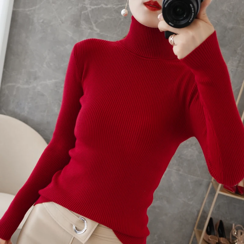 

high lapel women cashmere sweater autumn and winter warm knit sweater new high quality Solid sweater