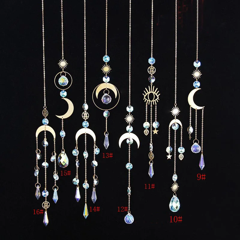 8pcs/lot Moon Crystal Suncatcher Crystal Wind Chimes Garden Sun Catchers Prism Window Hanging Decor Rainbow Maker