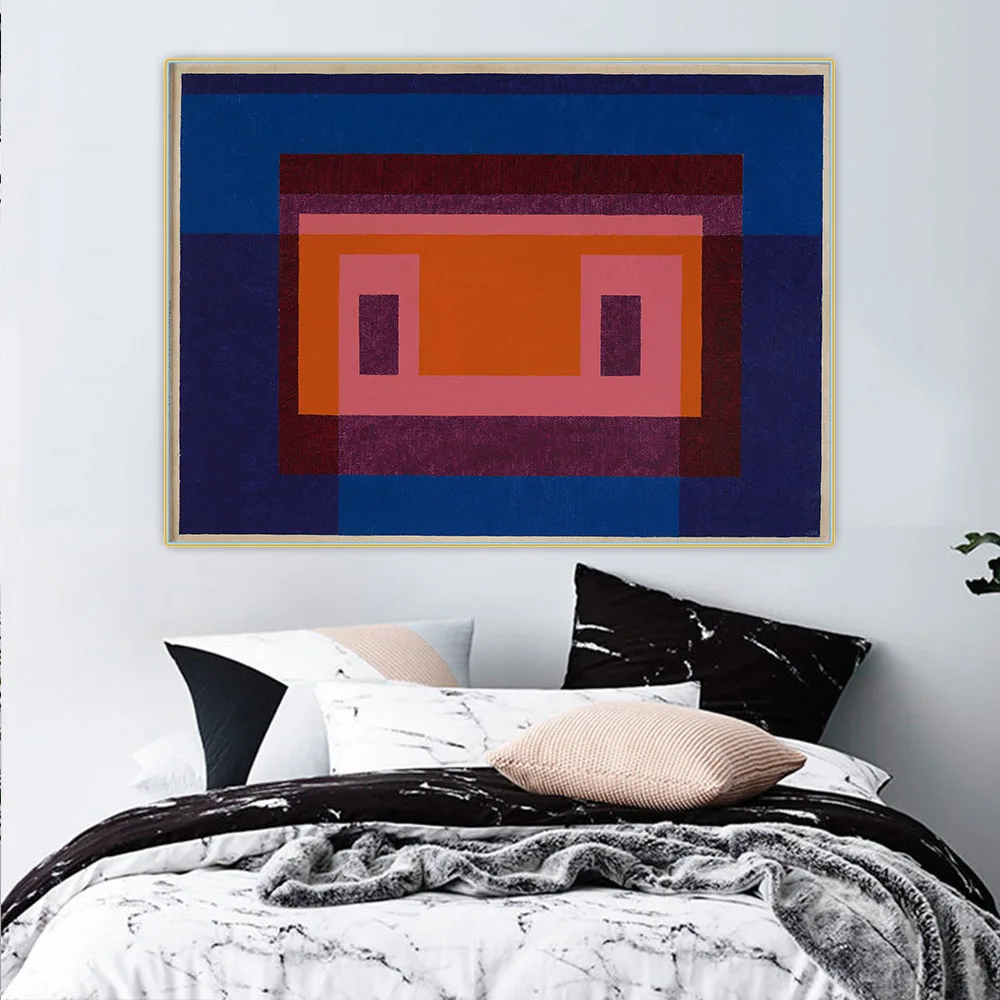 Citon Josef Albers《Variant Adobe 4 Central Warm Colors Surrounded By 2 Blues》Canvas Art Oil Painting Wall Decor Home Decoration