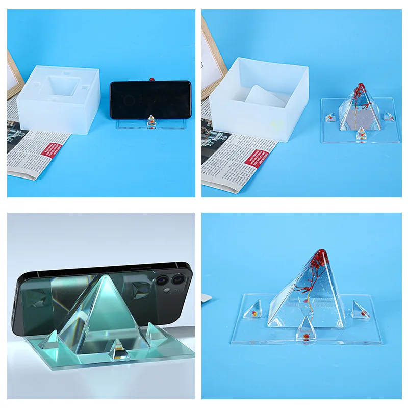 Mobile Phone Holder Epoxy Resin Mold For DIY Pyramid Phone Bracket Silicone Mould Handmade Art Crafts Jewelry Making Tools