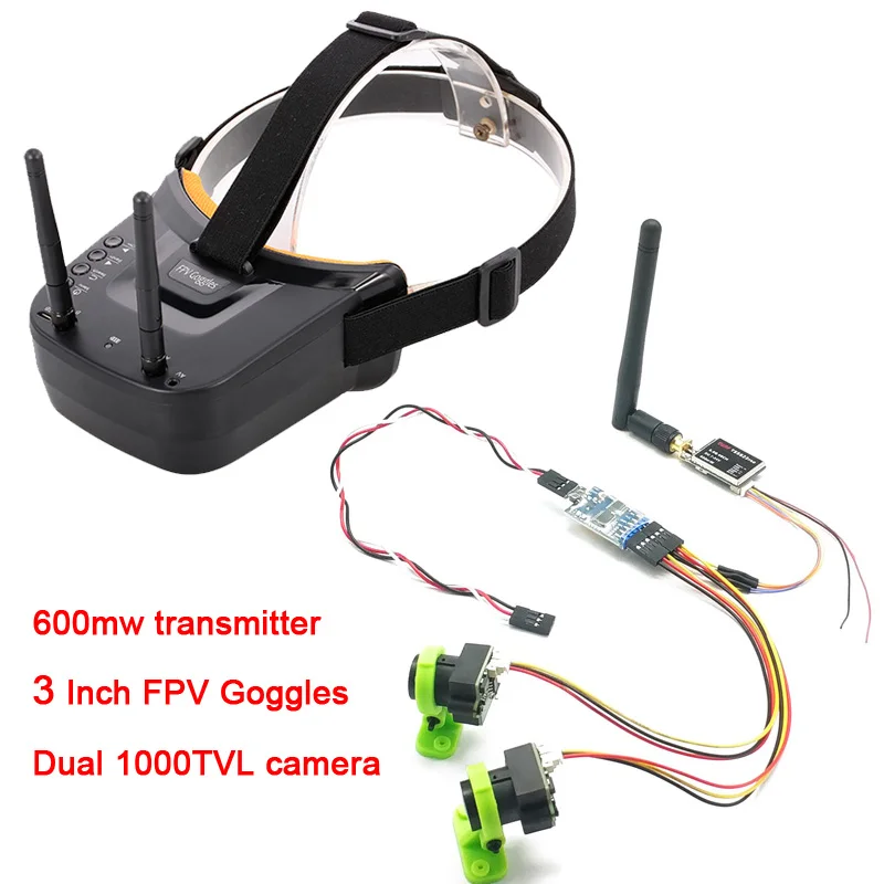 Caméra fpv 3 canaux CMOS 1000TVL avec double antenne 5.8G 40ch, lunettes vidéo FPV 3 pouces, casque HD