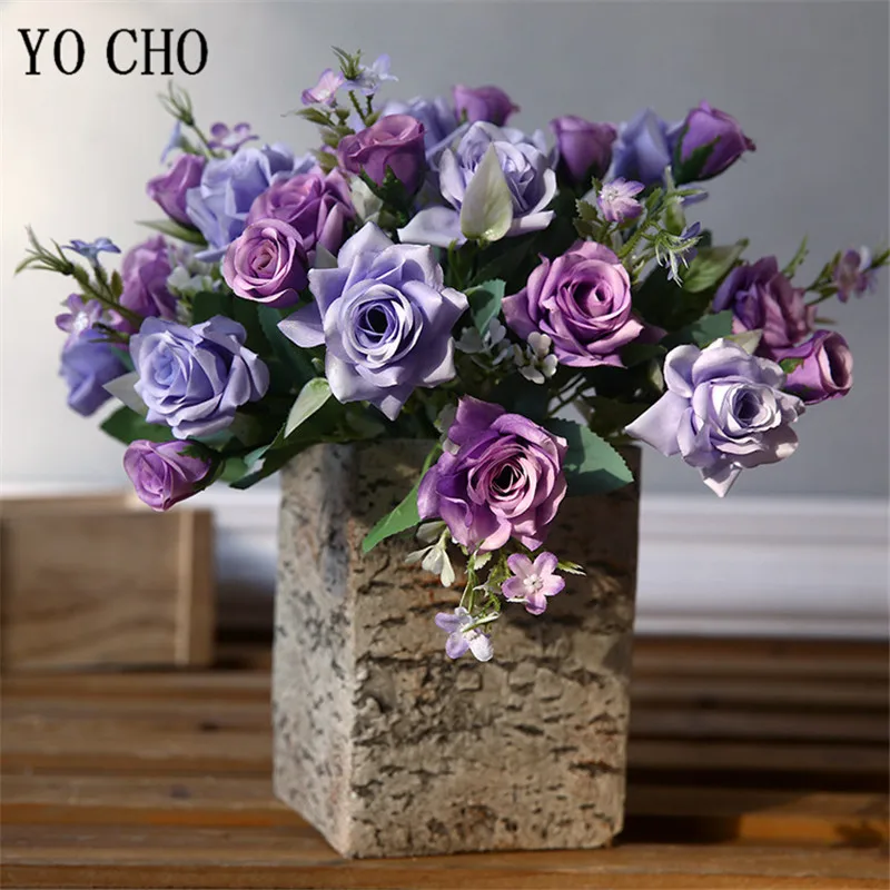 YO CHO Artificial Flowers Bouquet Beautiful Silk Roses Wedding Home Table Decor Arrange Fake Plants Valentine's Day Present