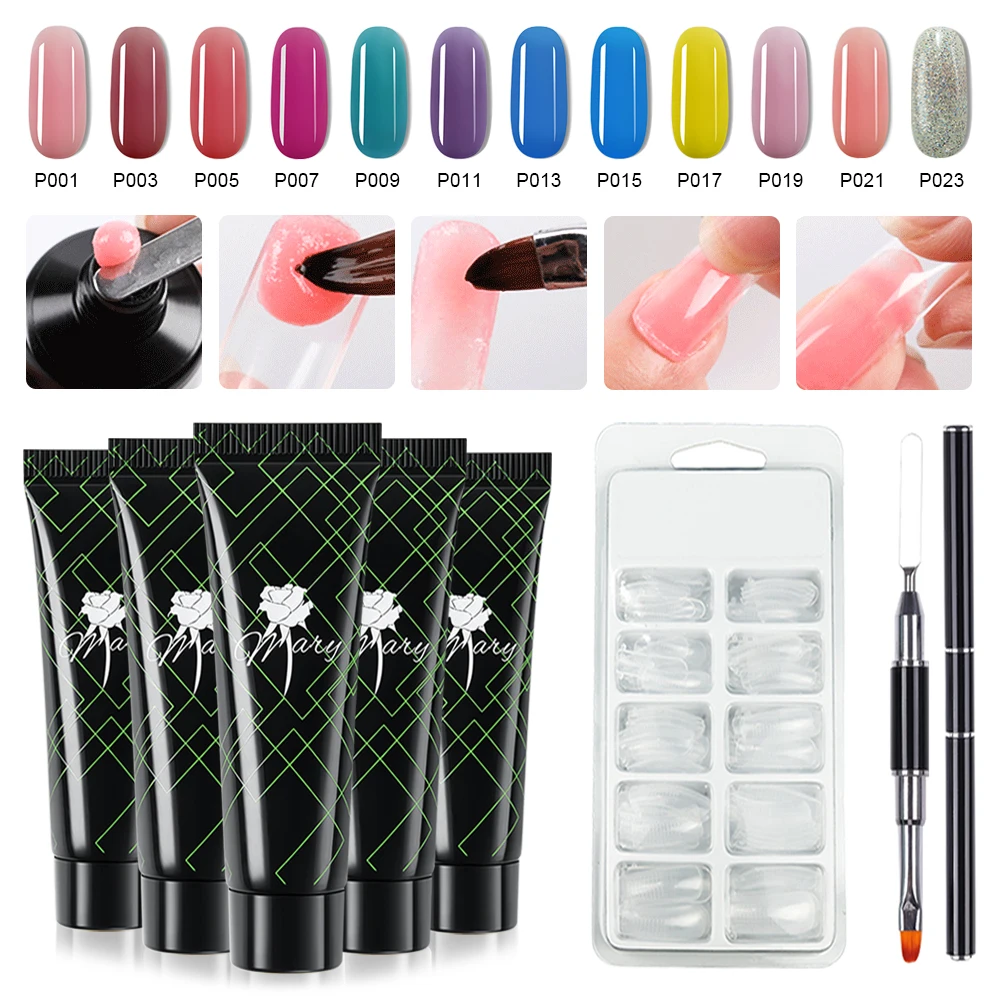 Rosemary Poly Extention Gel Set Nail Art French Clear Camouflage Color Nail Tip Form Crystal UV Gel Slice Brush