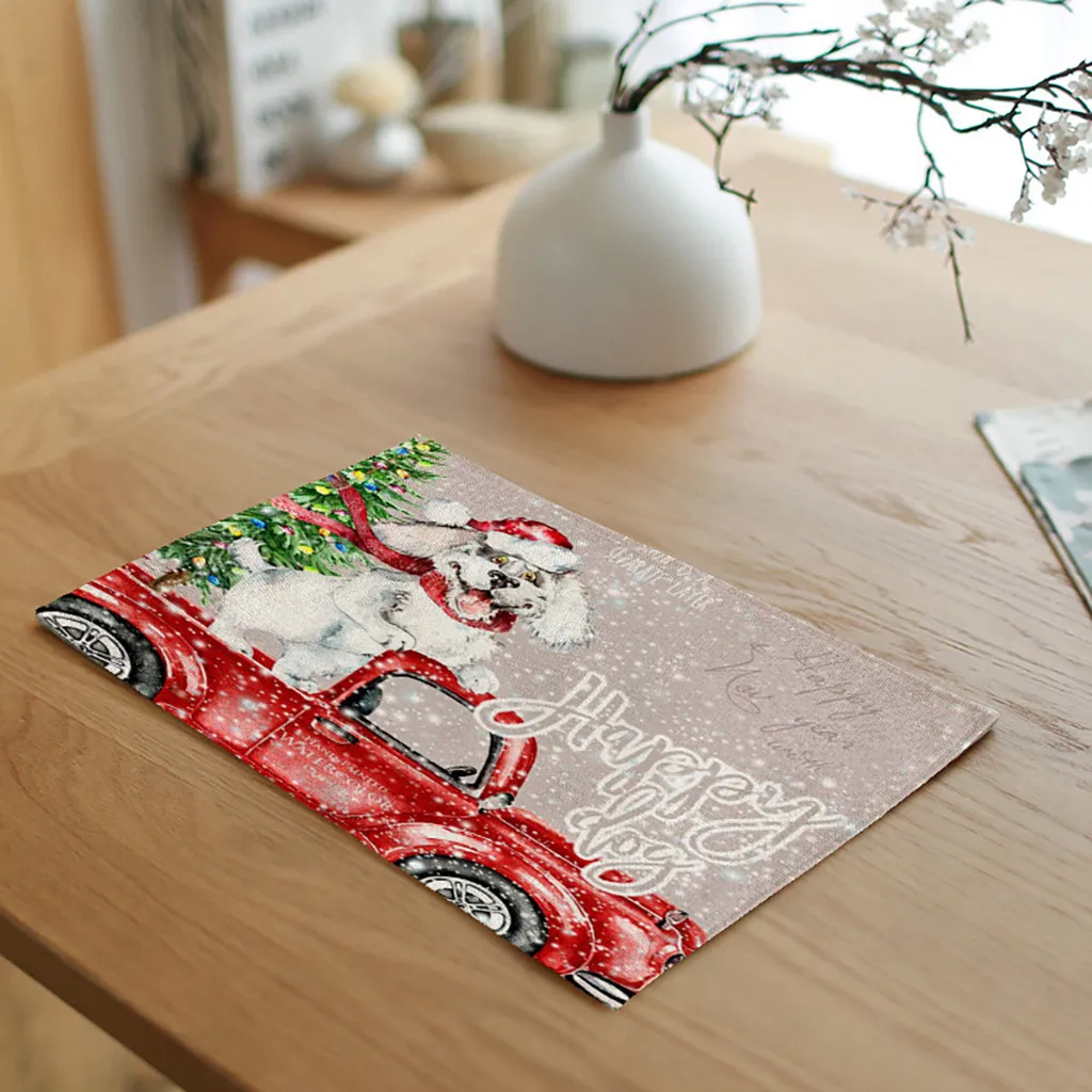 Christmas PVC Table Mat Christmas Table Mat Hotel Tableware Mat Printed Table Mat Dinner Table Placemat Party Bowl Cup Pad Decor